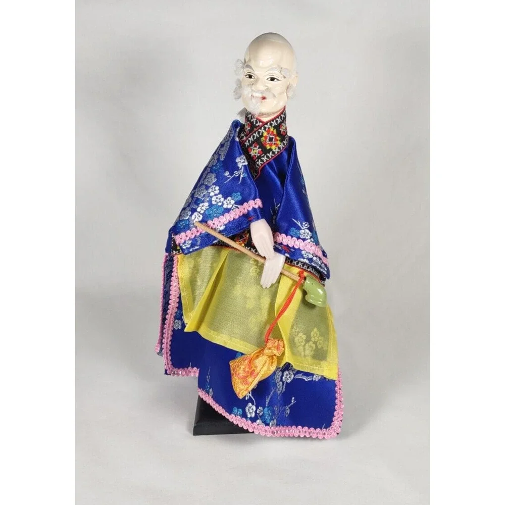 Vintage Hand Glove Puppet Male Figure In Blue With Stand
